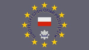Grafika obrazkowa. Logo policji Gwiazdki Unii Europejskiej i flaga Polski