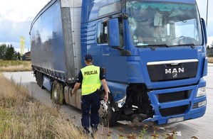 Policjant w czasie oględzin auta.