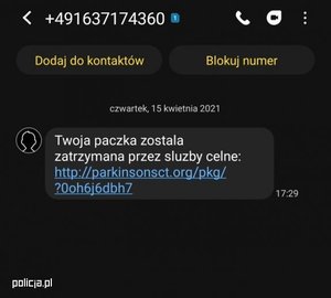 Zrzut z ekranu telefonu. Przykład wysyłanego SMS-a.