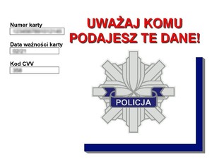 Grafika obrazkowa. Napis o treści &quot;Uważaj, komu podajesz te dane&quot;.