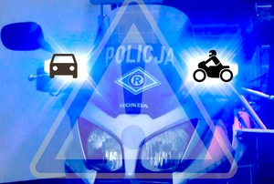 Grafika obrazkowa. Motocykl na światłach błyskowych i graficzny obrazek samochodu i motocykla.