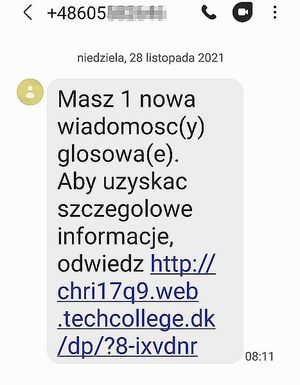 Zdjęcie ekranu telefonu z treścią przesyłanej wiadomości.