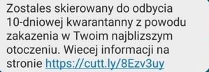 Zdjęcie ekranu telefonu z treścią przesyłanej wiadomości.