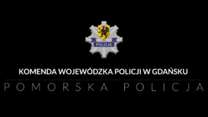 Plansza graficzna z logiem pomorskiej policji.