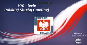 Grafika obrazkowa. Motyw biało czerwony z tekstem 100-lecie Polskiej służby cywilnej.