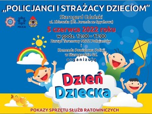 Plakat zachęcający do udziału w festynie. Kolorowe opisy atrakcji przygotowanych dla dzieci na niebiesko żółtym tle.
