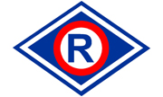 Grafika obrazkowa. Logotyp służby ruchu drogowego. Literka R w obwódce w kształcie rombu.