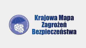 Grafika obrazkowa. Na białym tle niebieski napis o treści Krajowa Mapa Zagrożeń Bezpieczeństwa.