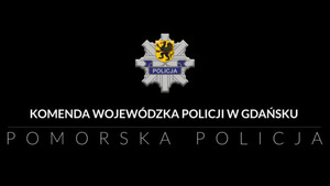 Logo pomorskiej policji na czarnym tle.