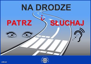 Grafika obrazkowa. Droga, a na przejściu dla pieszych po lewej znajdują się oczy, a po prawej ucho.