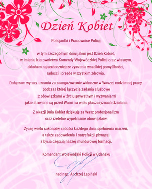 Życzenia, dyplom z okazji Dnia Kobiet.