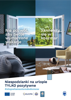 Grafika obrazkowa. Ulotka propagująca kampanię &quot;Stop włamaniom do domów&quot;