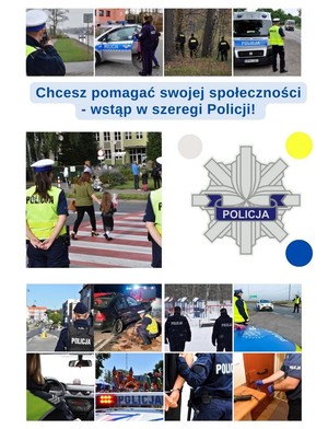 Kolaż zdjęć z policjantami w trakcie pracy.