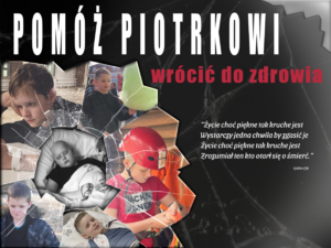 Plakat dotyczący zbiórki. Zdjęcia chorego chłopca.