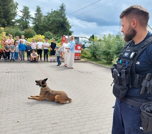 Policjanci w trakcie pogadanki z dziećmi.