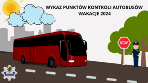 Grafika obrazkowa. Autobus na trasie, znak stop i policjant.