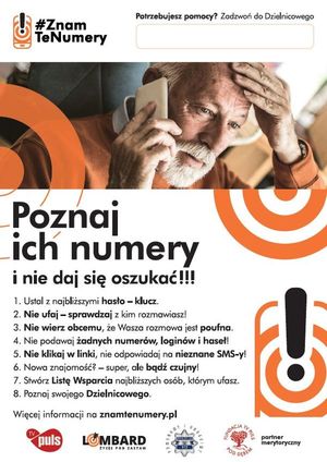 Ulotka dotycząca oszustw na seniorach.