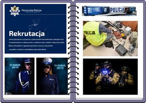 Grafika obrazkowa promująca dzień książki oraz rekrutację do służby w Policji.