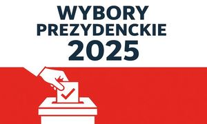 Na biało-czerwonym tle czarny napis Wybory prezydenckie 2025.