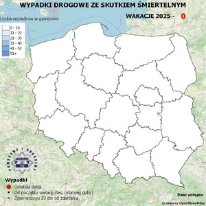 Mapa wypadków drogowych ze skutkiem śmiertelnym.