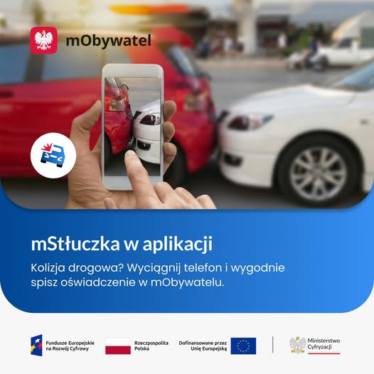 Ulotka graficzna informująca o zakładce mStłuczka w aplikacji mObywatel.