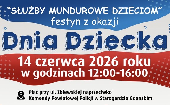 Plakat informacyjny dotyczący festynu z okazji Dnia Dziecka.